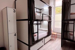 Lockers and beds in a 6-bed shared room at Way Hostel Madrid